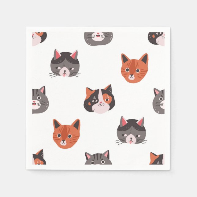 Cartoon cat illustration napkin (Front)