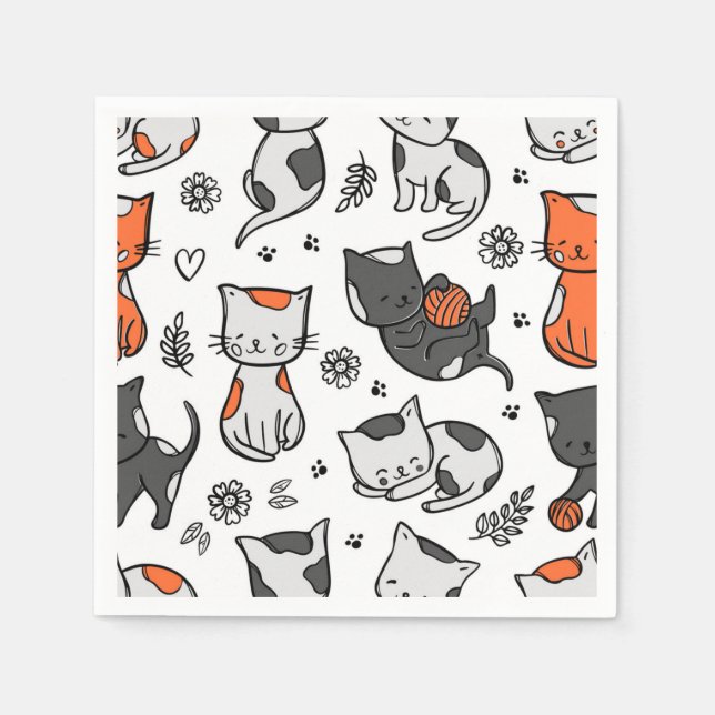 Cartoon cat illustration napkin (Front)