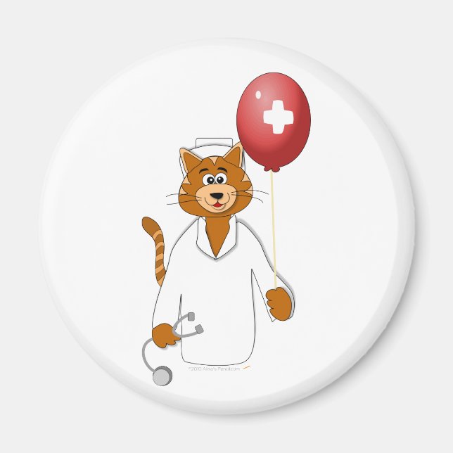 Cartoon Cat Nurse with Balloon Magnet (Front)