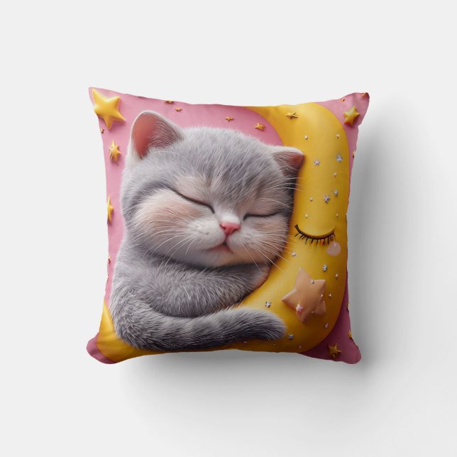 Cartoon cat on the moon cushion (Front)