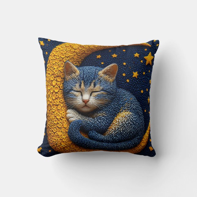 Cartoon cat on the moon cushion (Front)