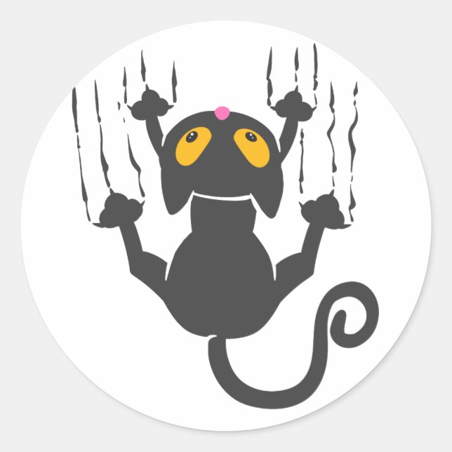 Cartoon Cat Scratching Wall - Choose back colour Classic Round Sticker (Front)