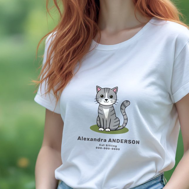 Cartoon Cat Sitting Tri-Blend Shirt (Cartoon Cat Sitting T-Shirt)