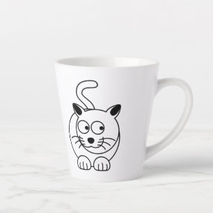 Cartoon Cat Sitting with Curiosity Latte Mug