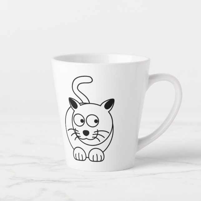 Cartoon Cat Sitting with Curiosity  Latte Mug (Right)