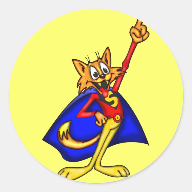 Cartoon Cat Super Hero Classic Round Sticker (Front)