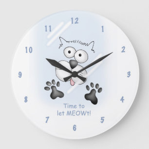 Cartoon cat "Time to let MEOWt!" clock. Large Clock