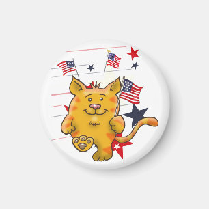 Cartoon Cat with American Flag Magnet