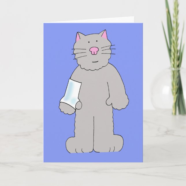 Cartoon Cat with Arm and Wrist in Plaster. Card (Front)