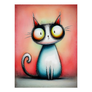 Cartoon cat with big eyes poster