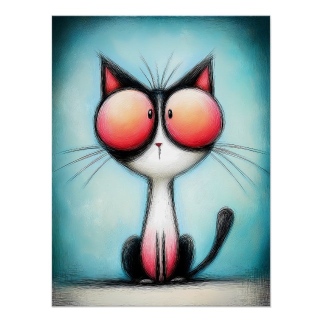 Cartoon cat with huge red eyes poster (Front)