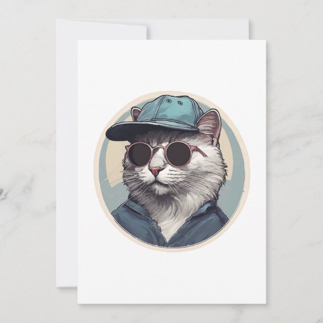 Cartoon Cat with Sunglasses  Invitation (Front)