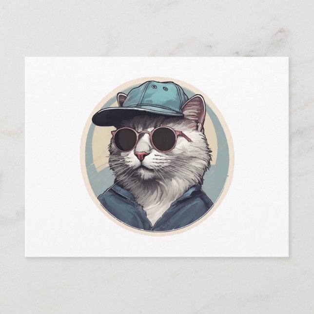 Cartoon Cat with Sunglasses Postcard (Front)