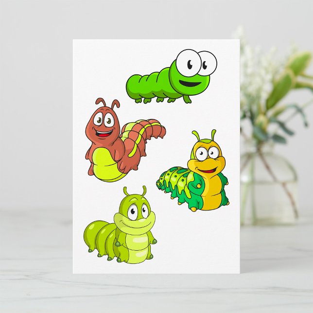Cartoon Caterpillar Characters Adorable Insects Invitation (Creator Uploaded)