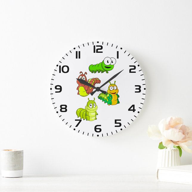 Cartoon Caterpillar Characters Adorable Insects Large Clock (Creator Uploaded)