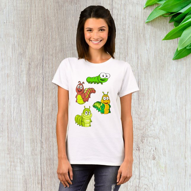 Cartoon Caterpillar Characters Adorable Insects T-Shirt (Creator Uploaded)