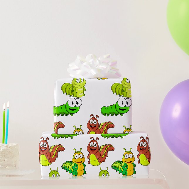 Cartoon Caterpillar Characters Adorable Insects Wrapping Paper (Creator Uploaded)