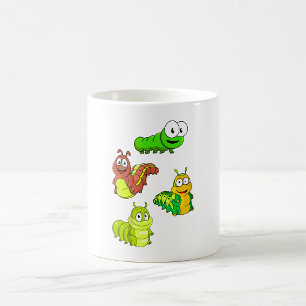 Cartoon Caterpillars Green Yellow Brown Coffee Mug