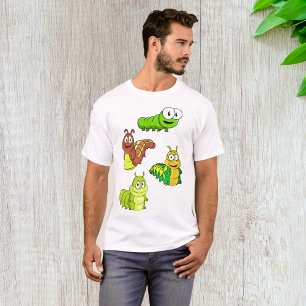 Cartoon Caterpillars Green Yellow Brown T-Shirt