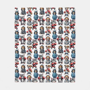 Cartoon Cats And Dogs Design  Fleece Blanket