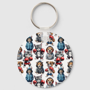 Cartoon Cats And Dogs Design Key Ring