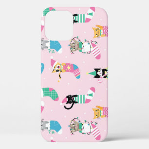 Cartoon Cats Christmas Seamless Pattern iPhone 12 Case