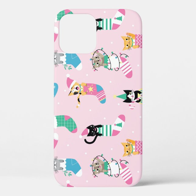 Cartoon Cats Christmas Seamless Pattern Case-Mate iPhone Case (Back)