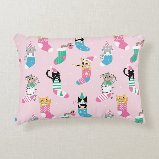 Cartoon Cats Christmas Seamless Pattern Decorative Cushion (Front)