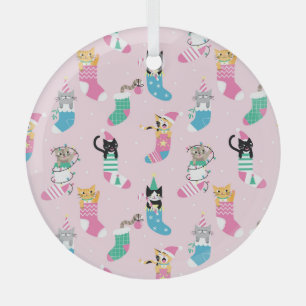 Cartoon Cats Christmas Seamless Pattern Glass Tree Decoration