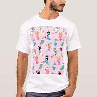 Cartoon Cats Christmas Seamless Pattern T-Shirt