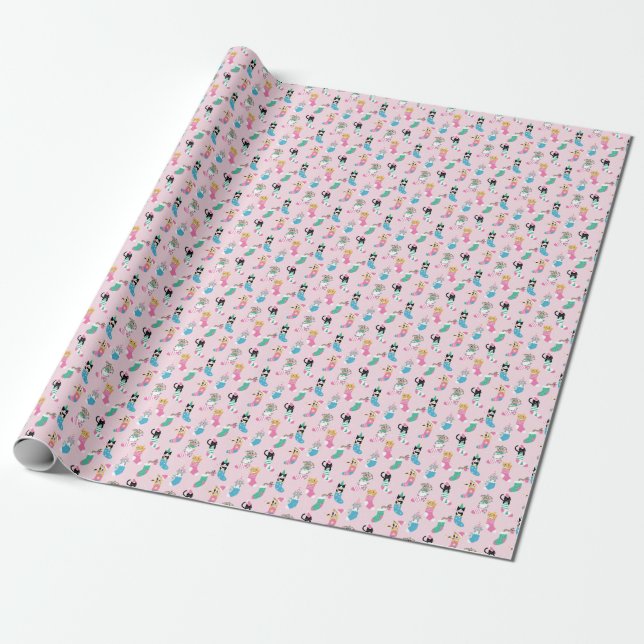 Cartoon Cats Christmas Seamless Pattern Wrapping Paper (Unrolled)