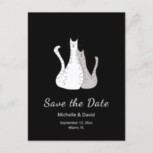 Cartoon Cats Drawing Wedding Save the Date Black Announcement Postcard