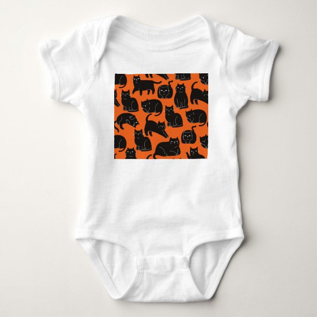 Cartoon Cats Hand Drawn Pattern Baby Bodysuit (Front)