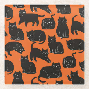 Cartoon Cats Hand Drawn Pattern Glass Coaster