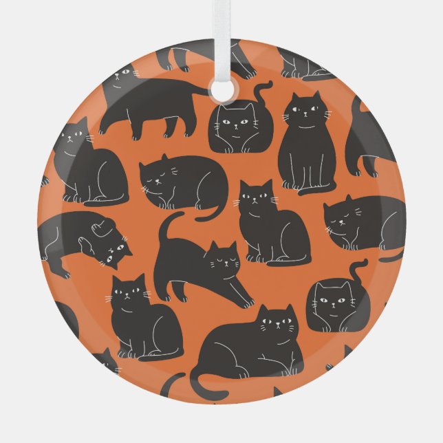 Cartoon Cats Hand Drawn Pattern Glass Tree Decoration (Front)