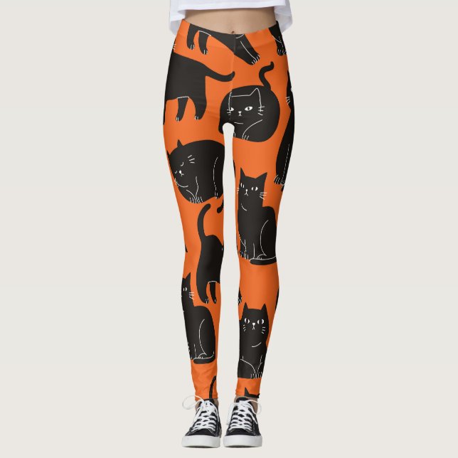 Cartoon Cats Hand Drawn Pattern Leggings (Front)