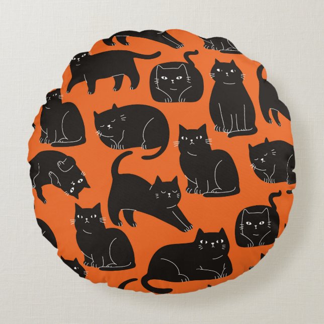 Cartoon Cats Hand Drawn Pattern Round Cushion (Front)