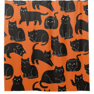 Cartoon Cats Hand Drawn Pattern Shower Curtain