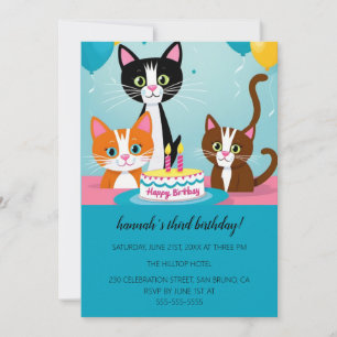 Cartoon Cats Kids’ Purr-fect Birthday Party  Invit Invitation