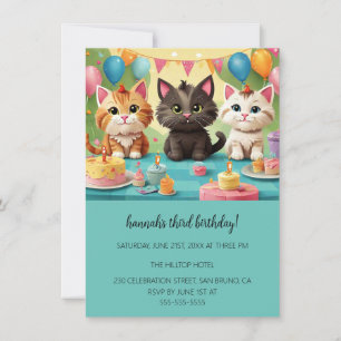 Cartoon Cats Kids’ Purr-fect Birthday Party  Invitation