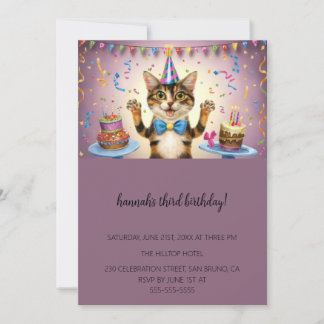 Cartoon Cats Kids’ Purr-fect Birthday Party  Invitation