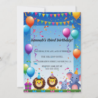 Cartoon Cats Kids’ Purr-fect Birthday Party  Invitation