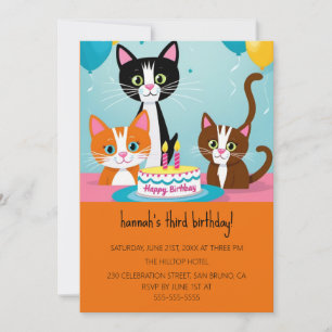Cartoon Cats Kids’ Purr-fect Birthday Party  Invitation