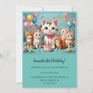 Cartoon Cats Kids’ Purr-fect Birthday Party  Invitation