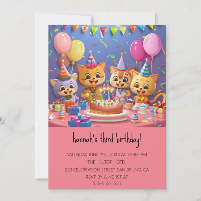 Cartoon Cats Kids’ Purr-fect Birthday Party Invitation (Front)