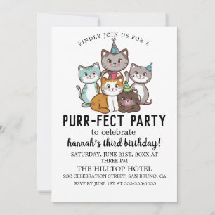 Cartoon Cats Kids’ Purr-fect Birthday Party Invitation
