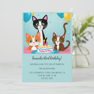 Cartoon Cats Kids’ Purr-fect Birthday Party  Invitation