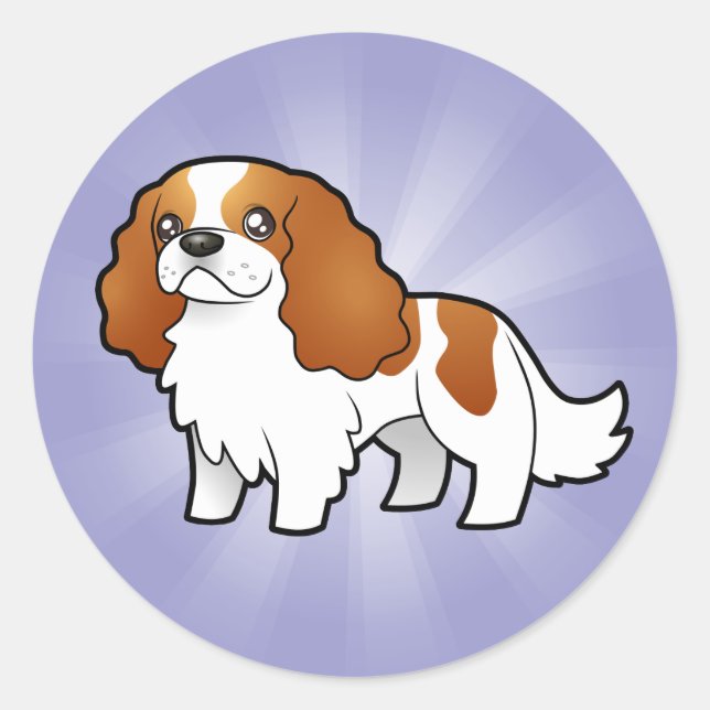 Cartoon Cavalier King Charles Spaniel Classic Round Sticker (Front)