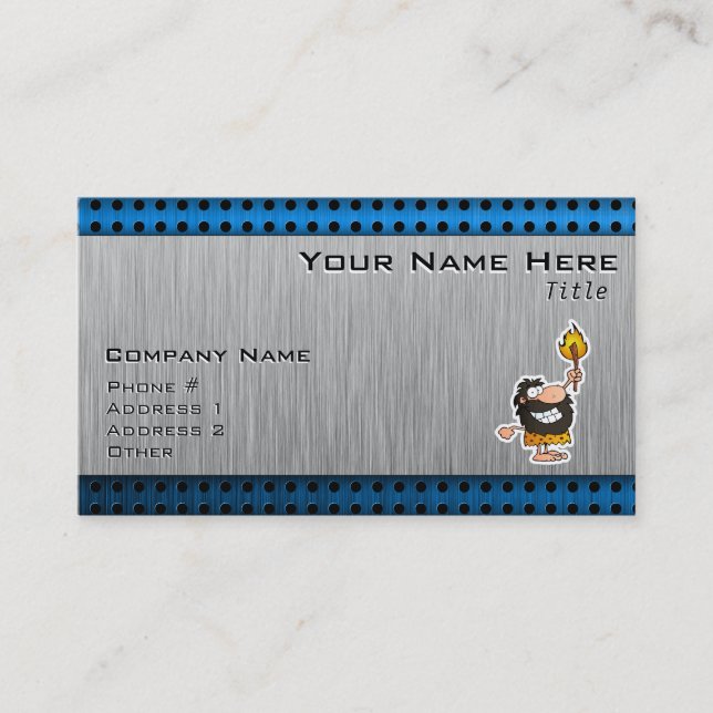 Cartoon Caveman; Metal-look Business Card (Front)