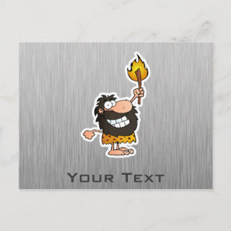 Cartoon Caveman; Metal-look Postcard